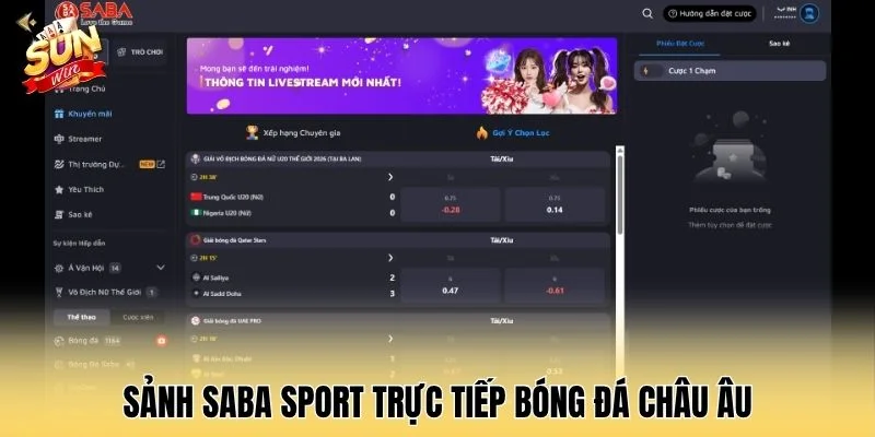 Sảnh Saba sport trực tiếp bóng đá châu Âu